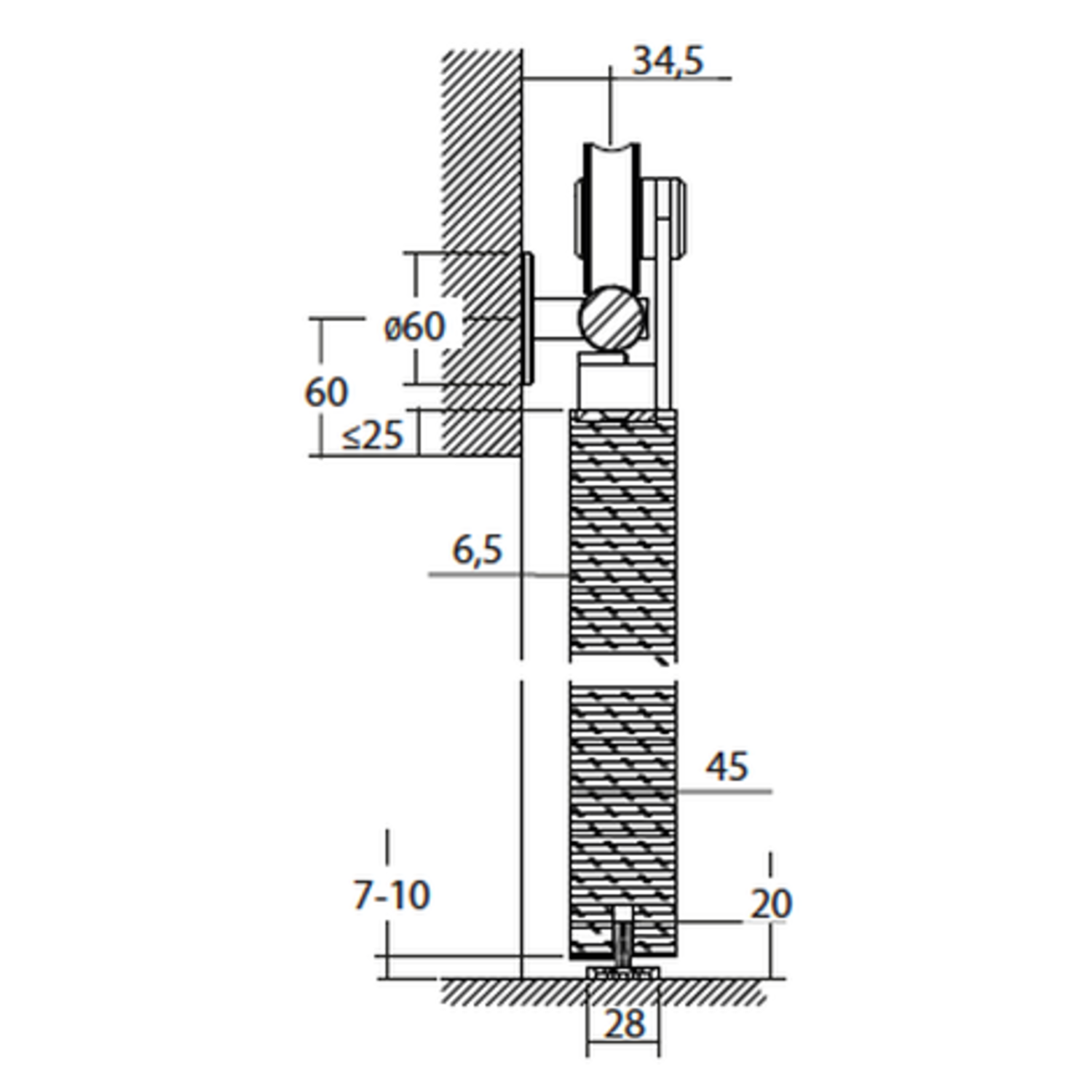 Flatec V set coulissant inox 100kg l.1800mm pour largeur de porte 750-900mm